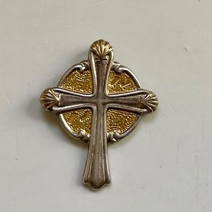 VTG 1970 925 STERLING CROSS WITH YELLOW GOLD CROSS PENDENTGOLD TONE BY GORHAM